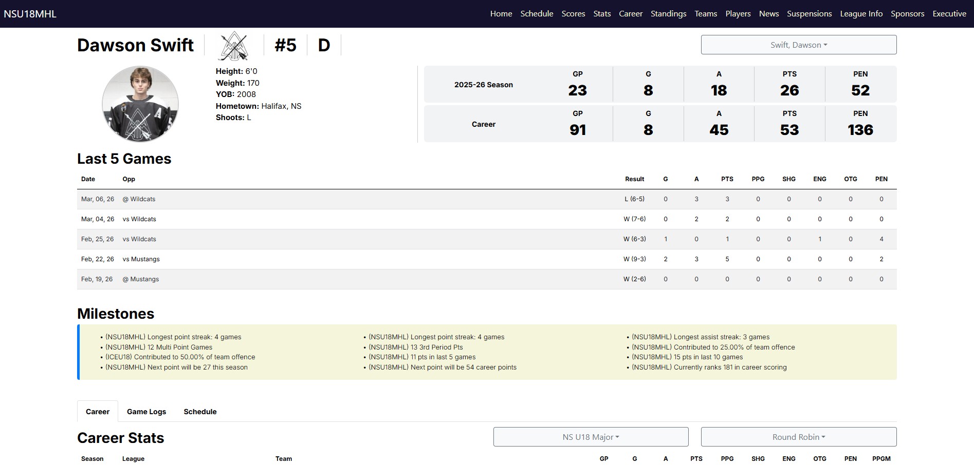 Player Profile Screenshot